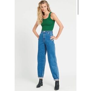 Free tee w NEW ROLLAS GENIE INDIGO WIDE LEG Blue Boyfriend Jeans Relaxed Fit